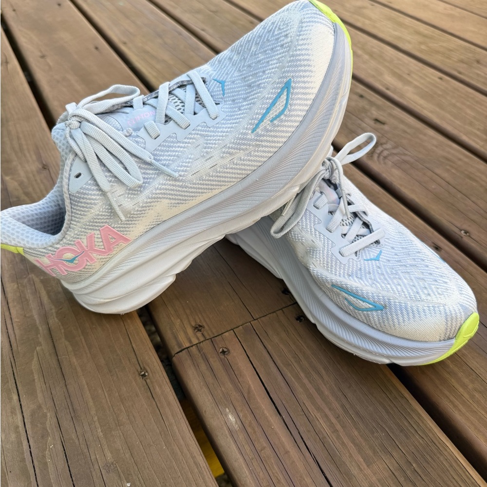 Hoka Women's Light Gray and Pink Athletic Shoes